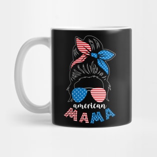 American Mama Messy Bun American Flag 4th of July Gift Mug